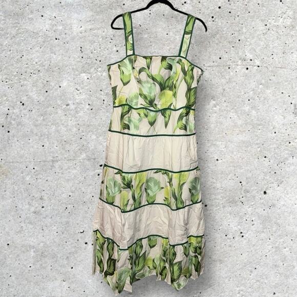 Adelyn Rae Lisha Embroidered Floral Leaf Tiered Midi Dress 100% Cotton Romantic - Picture 3 of 7